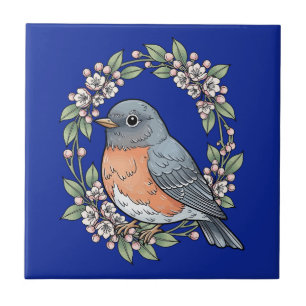 Cute Connecticut Bird With Mountain Laurel Ceramic Tile