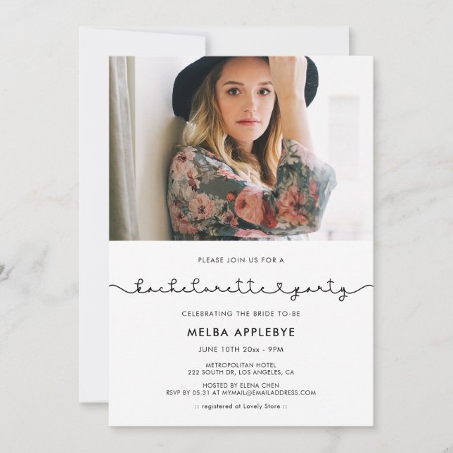 Cute connecting heart font Bachelorette Party Invitation (Front)