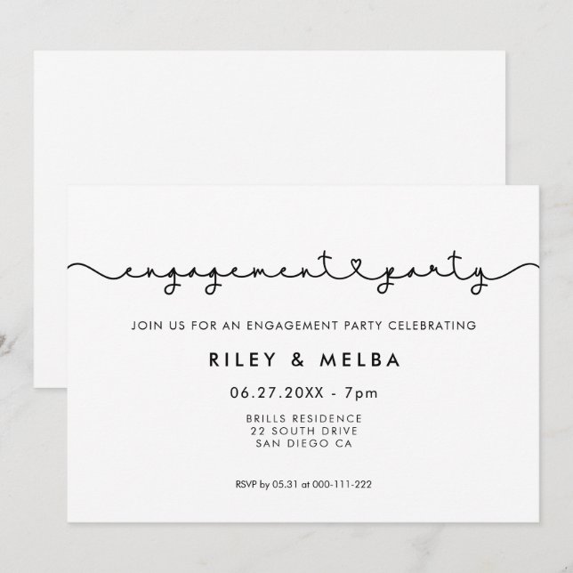 Cute connecting heart font engagement party invitation (Front/Back)
