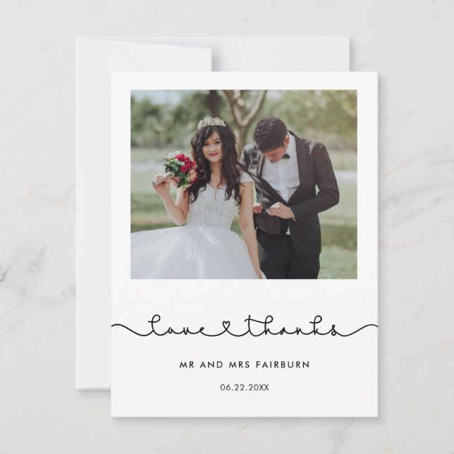 Cute connecting heart font Love & thanks photo Thank You Card (Front)