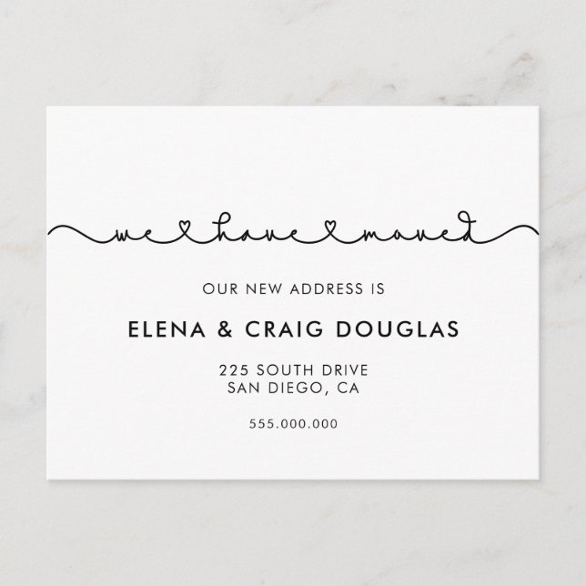 Cute connecting heart font moving announcement postcard (Front)