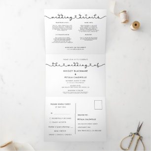 Cute connecting heart font photo wedding Tri-Fold invitation