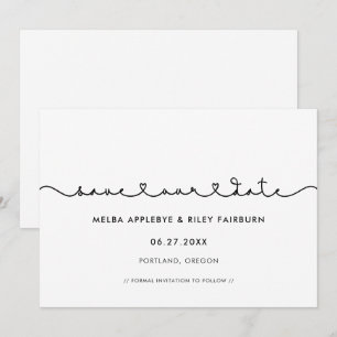 Cute connecting heart font Save our date card