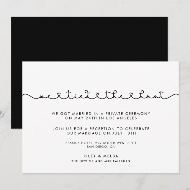 Cute connecting heart font We tied the knot card (Front/Back)