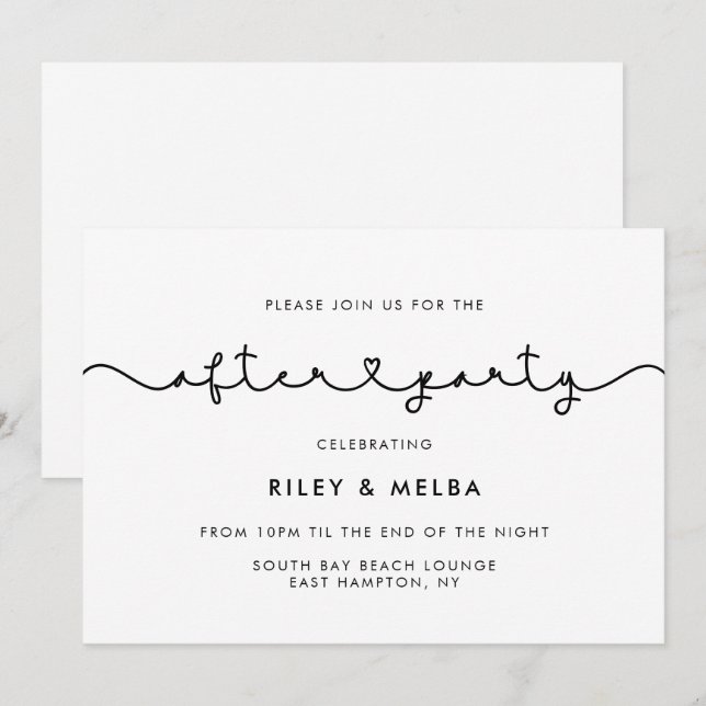 Cute connecting heart font wedding after party invitation (Front/Back)