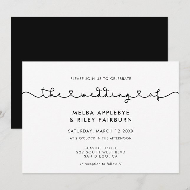 Cute connecting heart font wedding invitation (Front/Back)