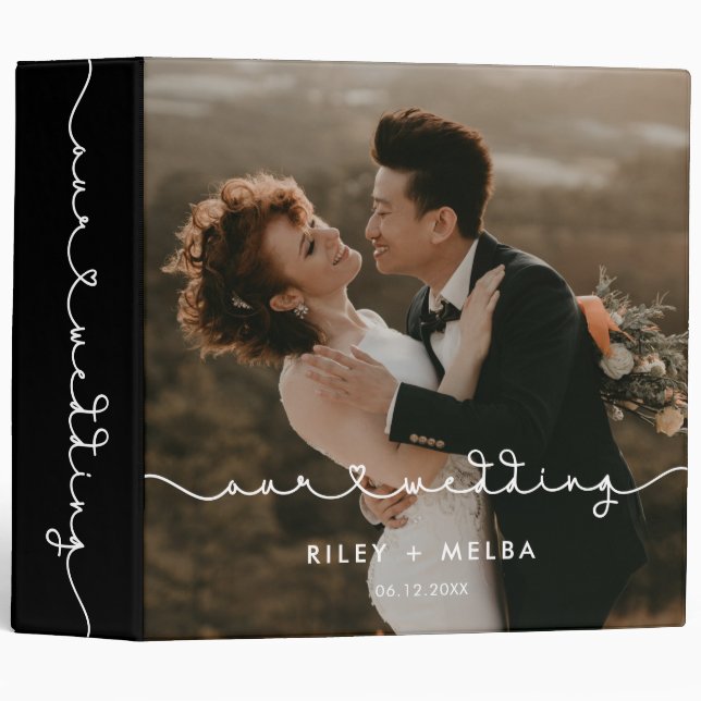 Cute connecting heart font wedding photo album 3 ring binder (Front/Spine)