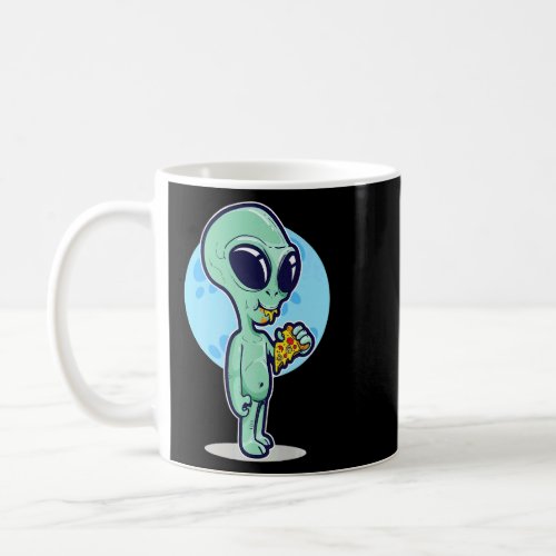 Cute Conspiracy Theory UFO Alien Eating Pizza  Coffee Mug