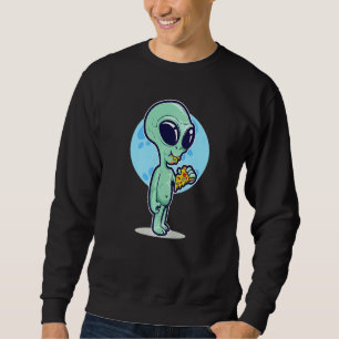 Cute Conspiracy Theory UFO Alien Eating Pizza Sweatshirt