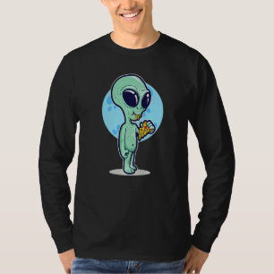 Cute Conspiracy Theory UFO Alien Eating Pizza T-Shirt