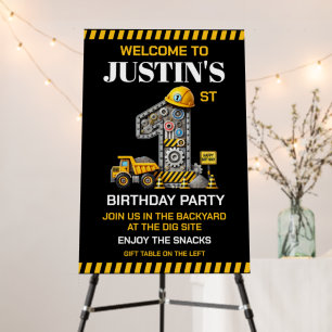 Cute Construction 1st Birthday Party Foam Board