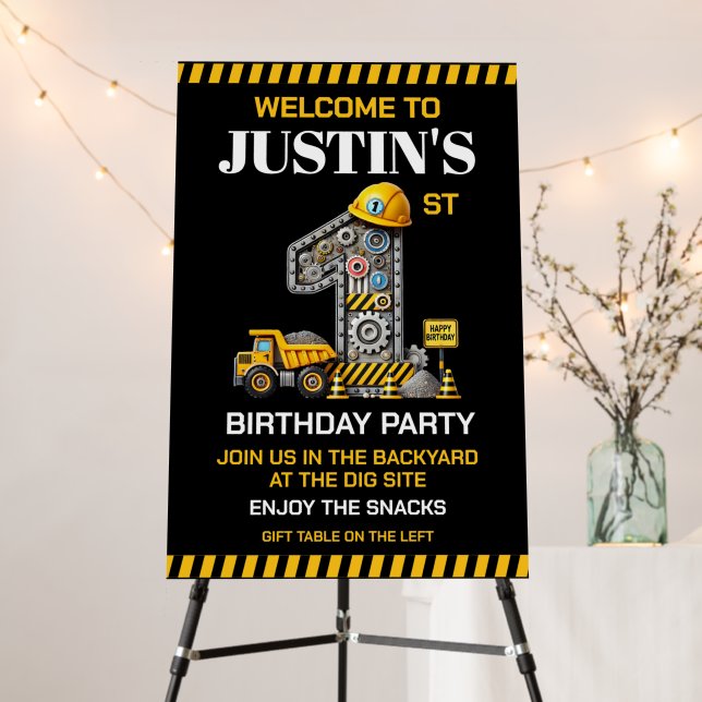 Cute Construction 1st Birthday Party Foam Board (In Situ (Stand))