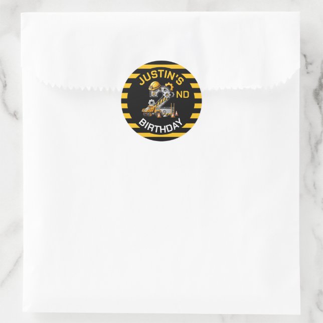 Cute Construction 2nd Birthday Classic Round Sticker (Bag)