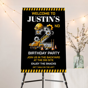 Cute Construction 2nd Birthday Party Foam Board