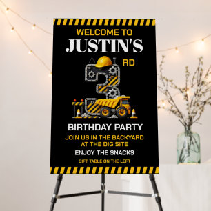 Cute Construction 3rd Birthday Party Foam Board