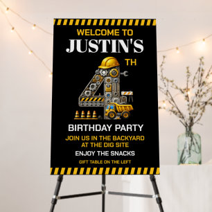 Cute Construction 4th Birthday Party Foam Board