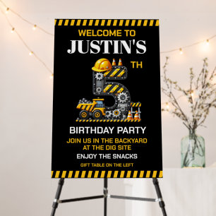 Cute Construction 5th Birthday Party Foam Board