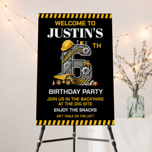 Cute Construction 6th Birthday Party Foam Board