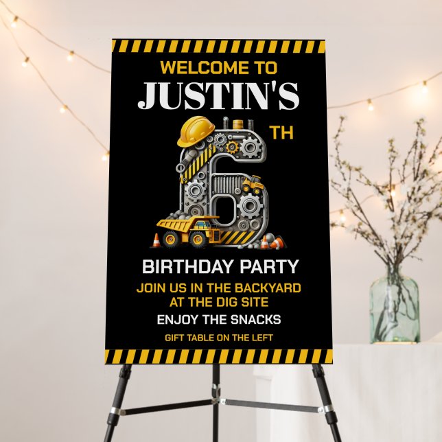 Cute Construction 6th Birthday Party Foam Board (In Situ (Stand))