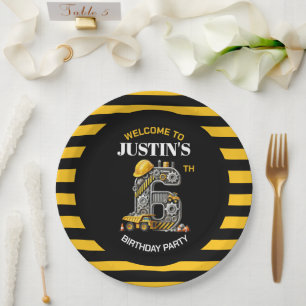 Cute Construction 6th Birthday Party Paper Plates