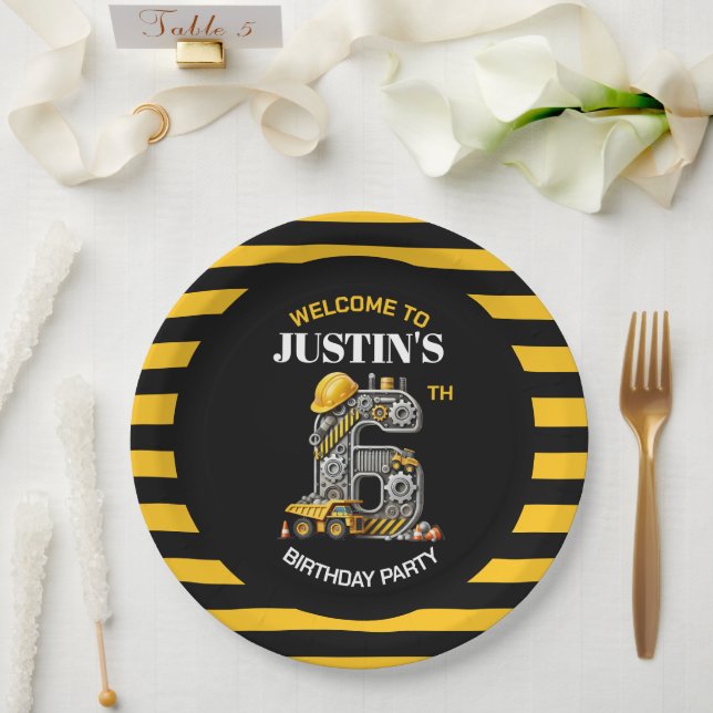 Cute Construction 6th Birthday Party Paper Plates (Wedding)