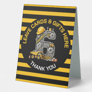 Cute Construction 6th Birthday Table Tent
