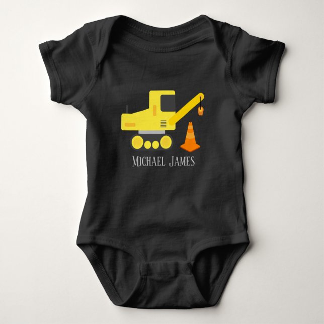 cute construction add name baby boys baby bodysuit (Front)