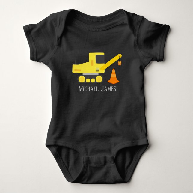 cute construction add name baby boys bodysuit (Front)