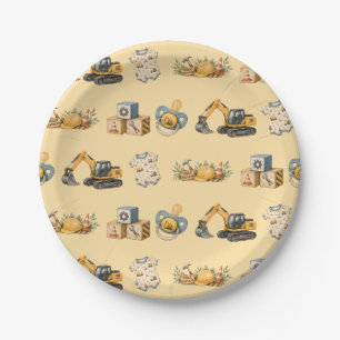 Cute Construction Baby Shower Paper Plates