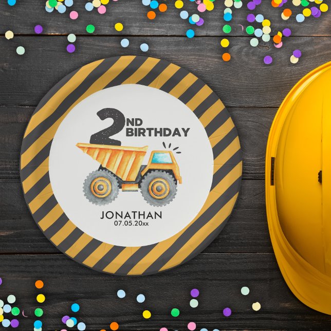 Cute Construction Birthday Boy Party 2nd Years Paper Plates (Creator Uploaded)