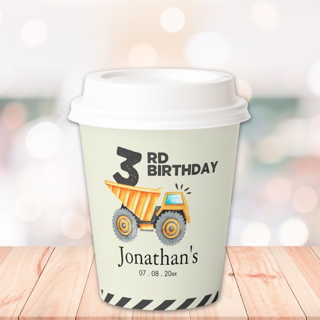 Cute Construction Birthday Boy Party 3th Years Paper Cups (Creator Uploaded)