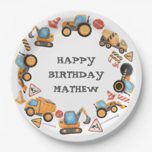 Cute Construction Birthday Paper Plates