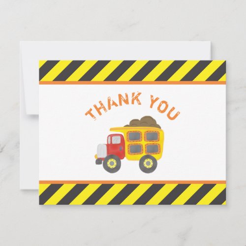 Cute Construction Birthday Party Dump Truck Thank You Card