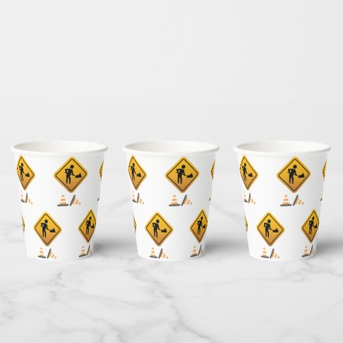 Cute Construction Caution Baby Boy Shower Birthday Paper Cups