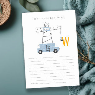 Cute Construction Crane Advice For Mum Baby Shower Enclosure Card