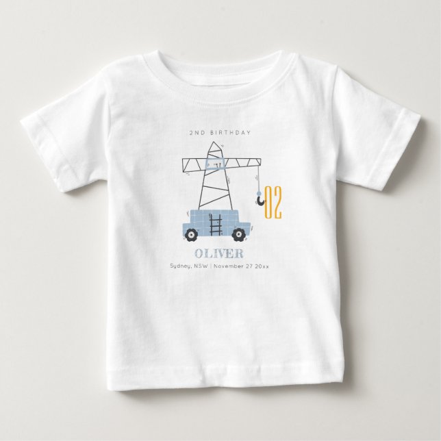 Cute Construction Crane Any Age Birthday Baby T-Shirt (Front)