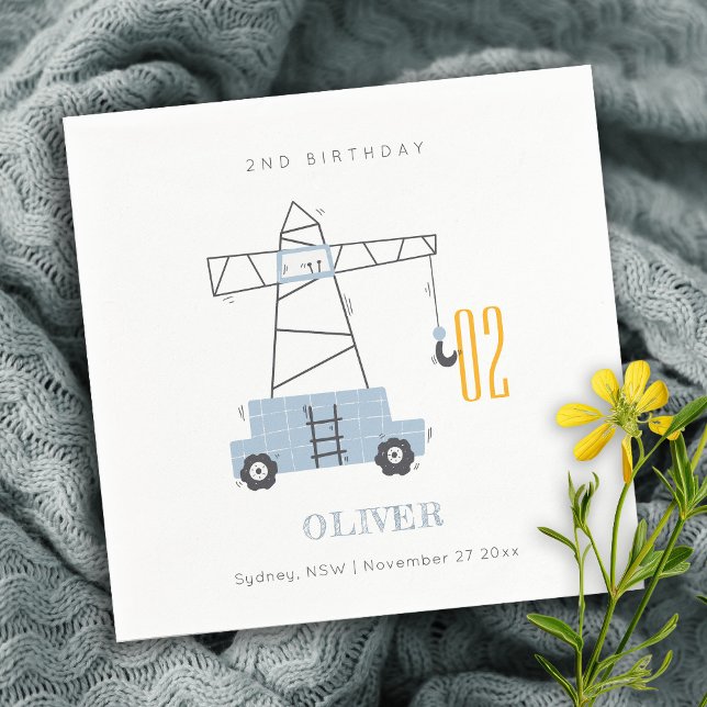 Cute Construction Crane Any Age Birthday Napkins (Creator Uploaded)