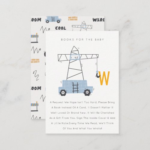 Cute Construction Crane Books For Baby Shower Enclosure Card