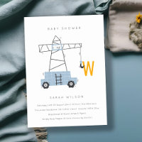 Cute Construction Crane Boy's Baby Shower Invite