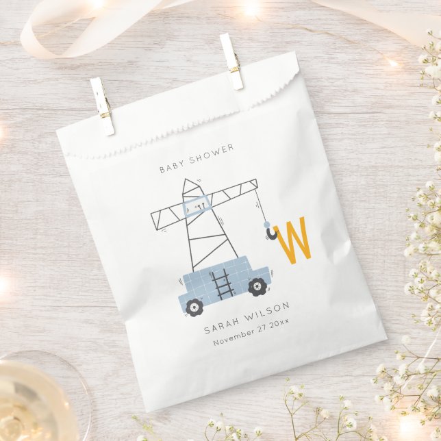 Cute Construction Crane Boy's Urban Baby Shower Favor Bag (Clipped)
