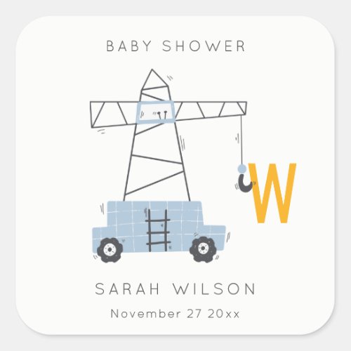 Cute Construction Crane Boys Urban Baby Shower Square Sticker