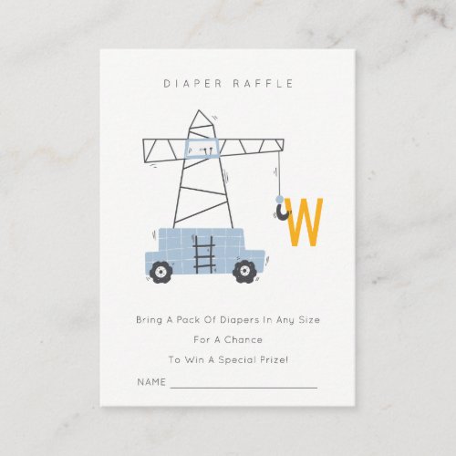 Cute Construction Crane Diaper Raffle Baby Shower  Enclosure Card
