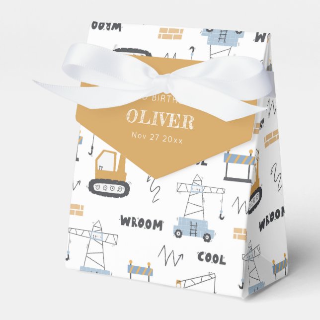 Cute Construction Crane Kids Any Age Birthday Favor Boxes (Front Side)