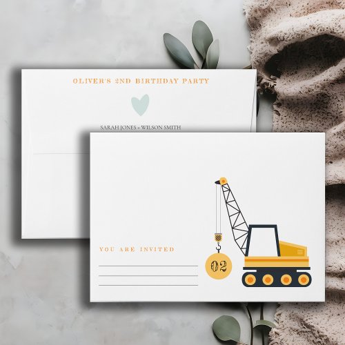 Cute Construction Crane Vehicle Any Age Birthday  Envelope