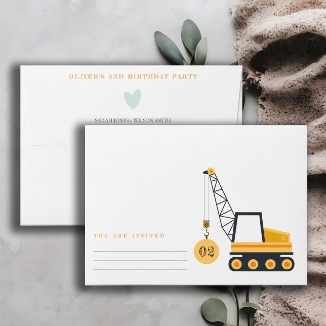 Cute Construction Crane Vehicle Any Age Birthday  Envelope (Creator Uploaded)