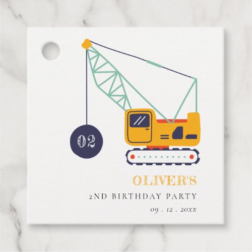 Cute Construction Crane Vehicle Any Age Birthday Favor Tags