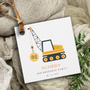 Cute Construction Crane Vehicle Any Age Birthday Favor Tags