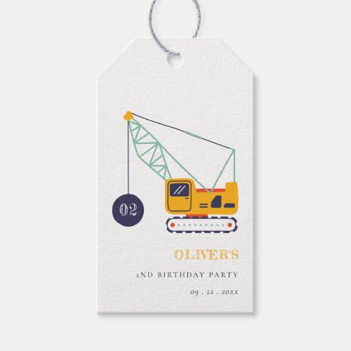 Cute Construction Crane Vehicle Any Age Birthday Gift Tags
