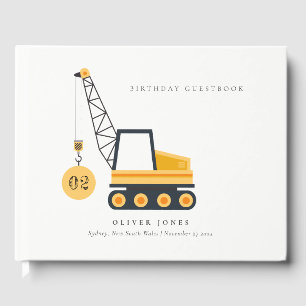 Cute Construction Crane Vehicle Any Age Birthday Guest Book