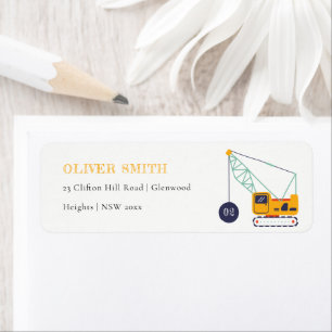 Cute Construction Crane Vehicle Any Age Birthday Label